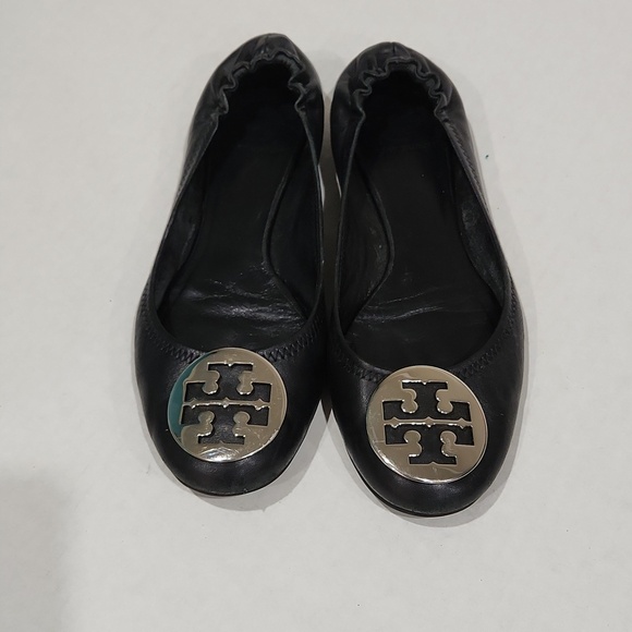 Tory Burch Shoes - Tory Burch Black Flats With Silver Logo Size 9.5